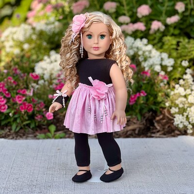 Showtime Doll Ballet Outfit for 18 inch Doll Black Unitard Pink Tutu Skirt Slippers Corsage Hair Piece and Wristband MakerPlace by Michaels
